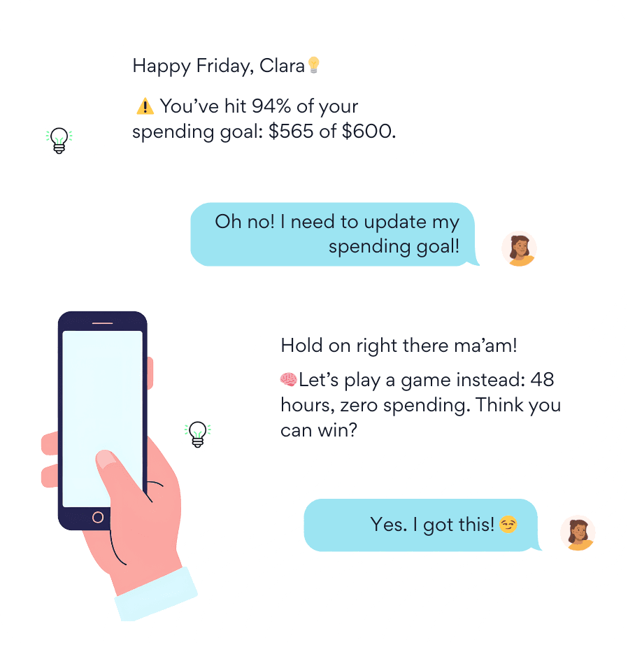 Phone showing text message examples from illumin